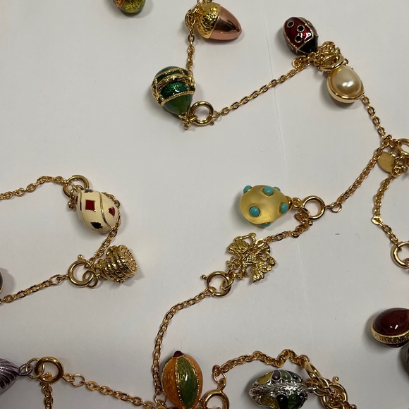 Joan Rivers 85 Inch Faberge Egg Charm Necklace Gold Tone Multi Color Enamel Long - Picture 9 of 11